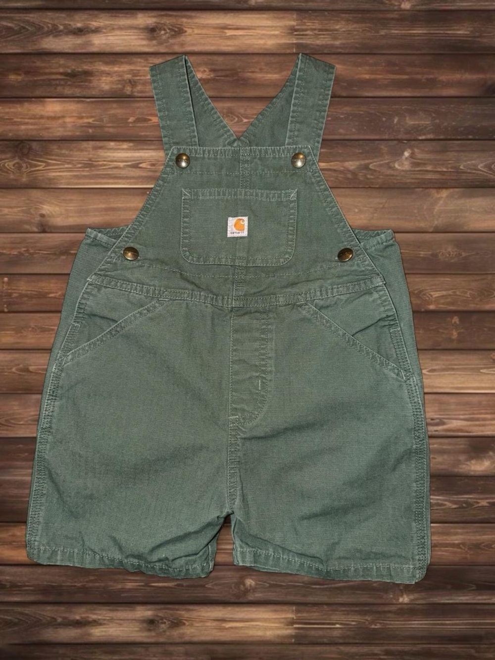 Toddler Carhartt Olive Green Canvas Short Overalls